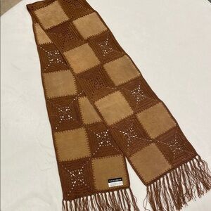 Crochet and Suede Scarf with Fringe